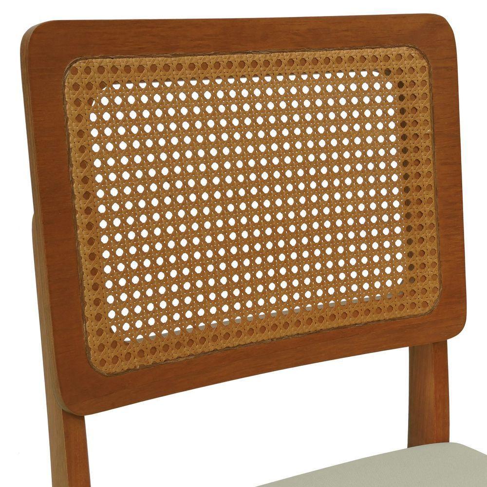 Cadeira Lyon Madeira Maciça Encosto Telinha Amêndoa - Amêndoa Assento Estofado Linho Bege - 7