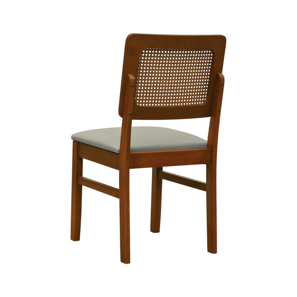 Cadeira Lyon Madeira Maciça Encosto Telinha Amêndoa - Amêndoa Assento Estofado Linho Bege - 8