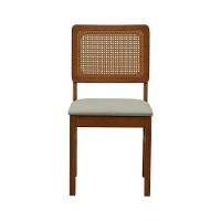 Cadeira Lyon Madeira Maciça Encosto Telinha Amêndoa - Amêndoa Assento Estofado Linho Bege - 5