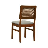 Cadeira Lyon Madeira Maciça Encosto Telinha Amêndoa - Amêndoa Assento Estofado Linho Bege - 8