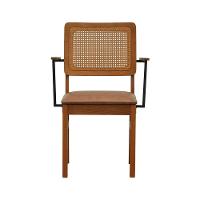 Cadeira Lyon Madeira Maciça Encosto Telinha Amêndoa C- Braço Metal - Amêndoa Assento Estofado Corano Marrom Mescla - 2