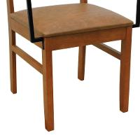 Cadeira Lyon Madeira Maciça Encosto Telinha Amêndoa C- Braço Metal - Amêndoa Assento Estofado Corano Marrom Mescla