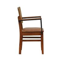 Cadeira Lyon Madeira Maciça Encosto Telinha Amêndoa C- Braço Metal - Amêndoa Assento Estofado Corano Marrom Mescla - 8