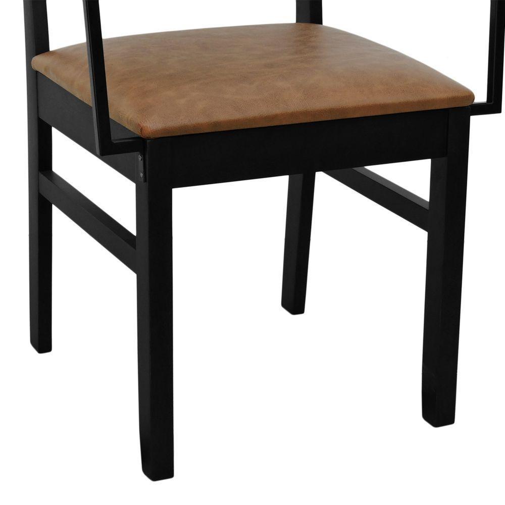 Cadeira Lyon Madeira Maciça Encosto Telinha C- Braço Metal - Preto Assento Estofado Corano Marrom Mescla - 4