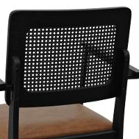 Cadeira Lyon Madeira Maciça Encosto Telinha C- Braço Metal - Preto Assento Estofado Corano Marrom Mescla - 2