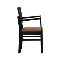 Cadeira Lyon Madeira Maciça Encosto Telinha C- Braço Metal - Preto Assento Estofado Corano Marrom Mescla - 8