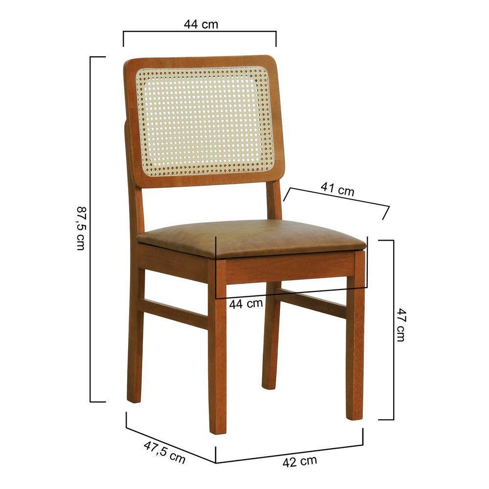 Cadeira Lyon Madeira Maciça Encosto Telinha Natural - Amêndoa Assento Estofado Corano Marrom Mescla - 2
