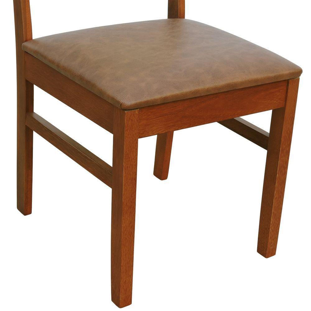 Cadeira Lyon Madeira Maciça Encosto Telinha Natural - Amêndoa Assento Estofado Corano Marrom Mescla - 4