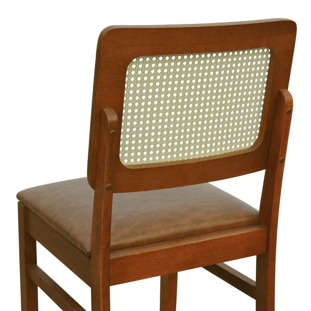 Cadeira Lyon Madeira Maciça Encosto Telinha Natural - Amêndoa Assento Estofado Corano Marrom Mescla - 6