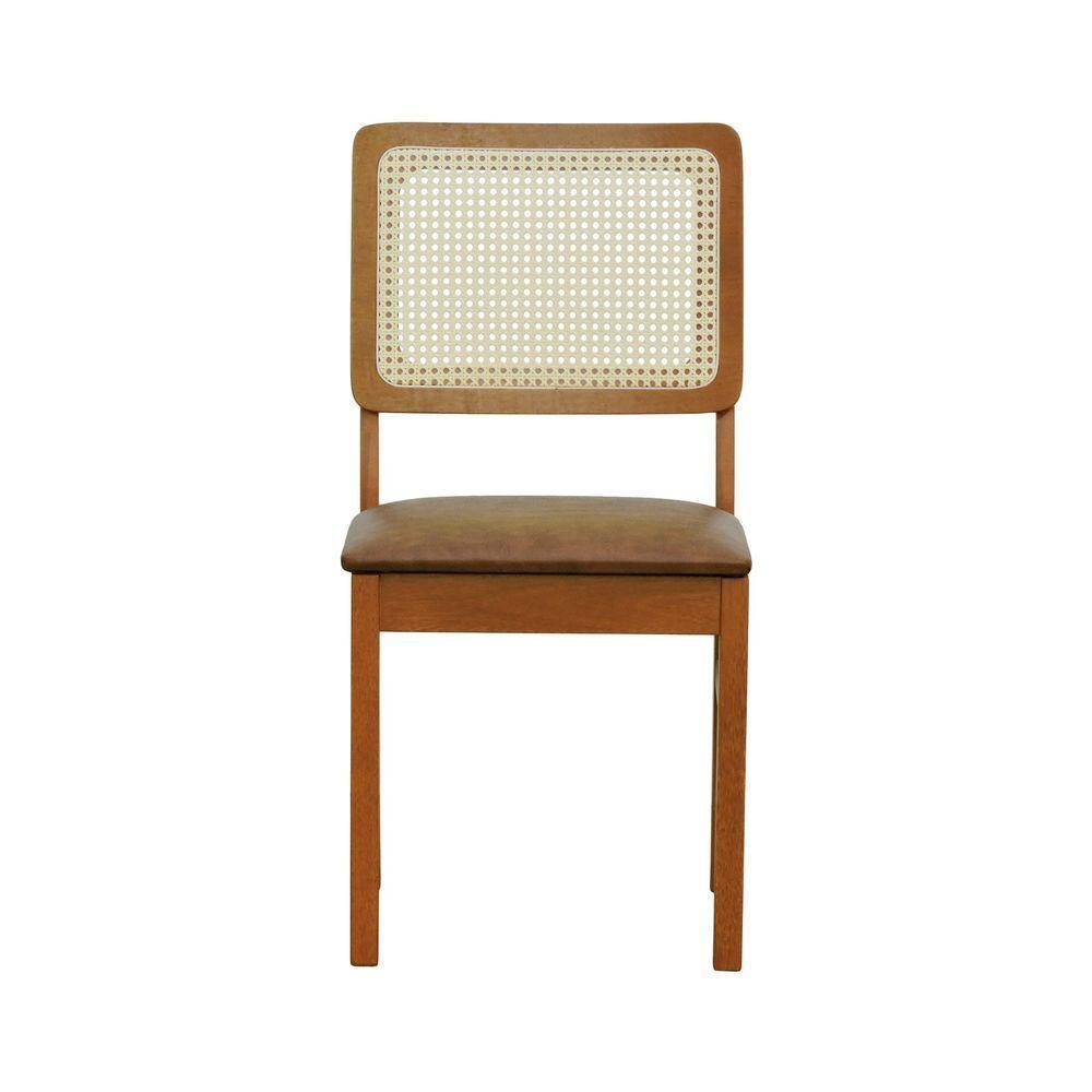 Cadeira Lyon Madeira Maciça Encosto Telinha Natural - Amêndoa Assento Estofado Corano Marrom Mescla - 7