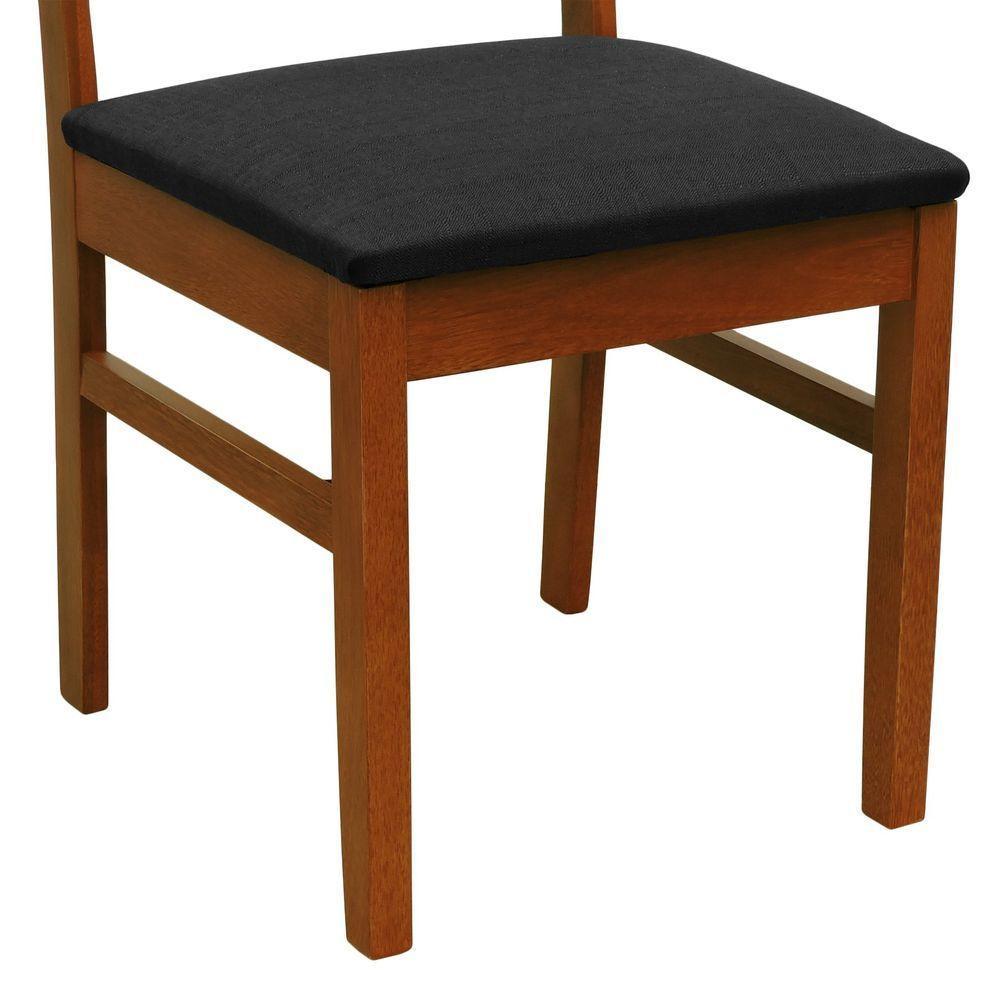 Cadeira Lyon Madeira Maciça Encosto Telinha Natural - Amêndoa Assento Estofado Linho Preto Textura - 3