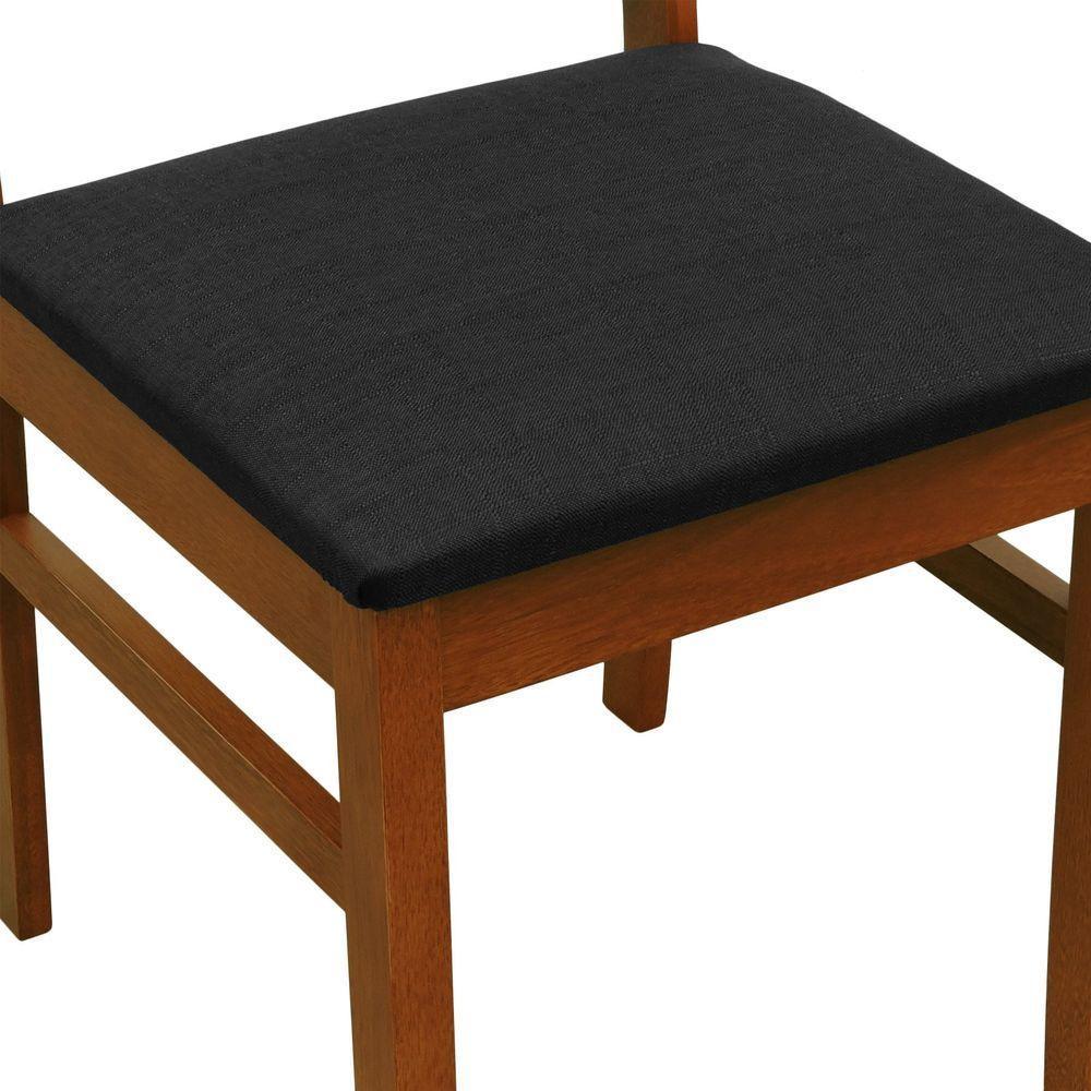 Cadeira Lyon Madeira Maciça Encosto Telinha Natural - Amêndoa Assento Estofado Linho Preto Textura - 5