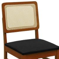 Cadeira Lyon Madeira Maciça Encosto Telinha Natural - Amêndoa Assento Estofado Linho Preto Textura - 2