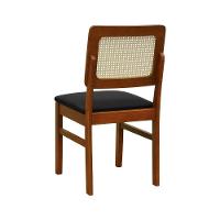 Cadeira Lyon Madeira Maciça Encosto Telinha Natural - Amêndoa Assento Estofado Linho Preto Textura