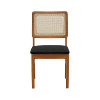 Cadeira Lyon Madeira Maciça Encosto Telinha Natural - Amêndoa Assento Estofado Linho Preto Textura - 7