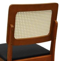 Cadeira Lyon Madeira Maciça Encosto Telinha Natural - Amêndoa Assento Estofado Linho Preto Textura - 8