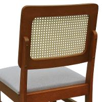 Cadeira Lyon Madeira Maciça Encosto Telinha Natural - Amêndoa Assento Estofado Linho Bege Mescla Impermeável - 3