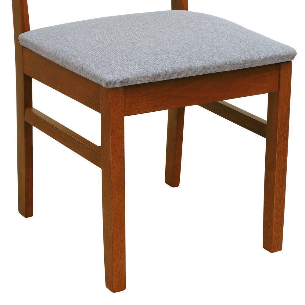 Cadeira Lyon Madeira Maciça Encosto Telinha Natural - Amêndoa Assento Estofado Linho Cinza Mescla Impermeável - 3