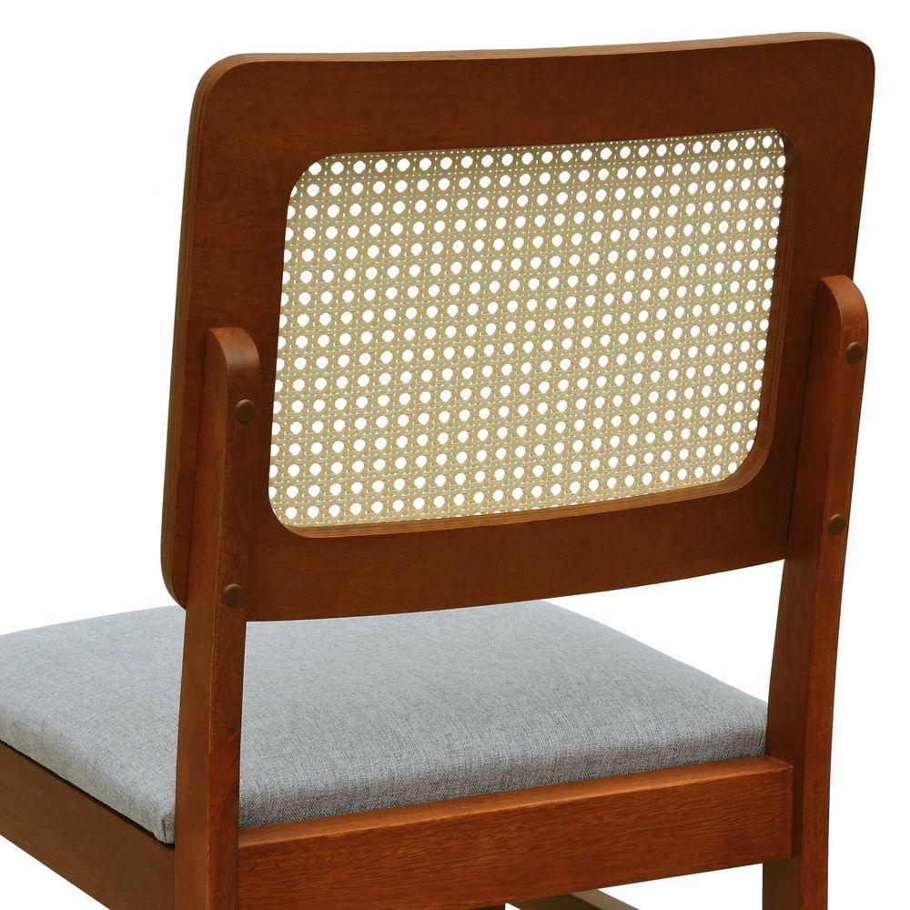 Cadeira Lyon Madeira Maciça Encosto Telinha Natural - Amêndoa Assento Estofado Linho Cinza Mescla Impermeável - 4