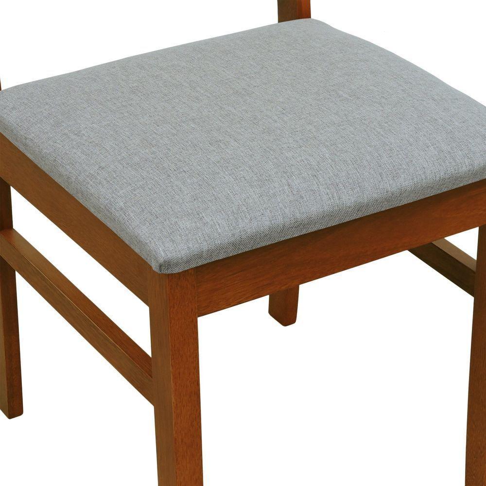 Cadeira Lyon Madeira Maciça Encosto Telinha Natural - Amêndoa Assento Estofado Linho Cinza Mescla Impermeável - 5