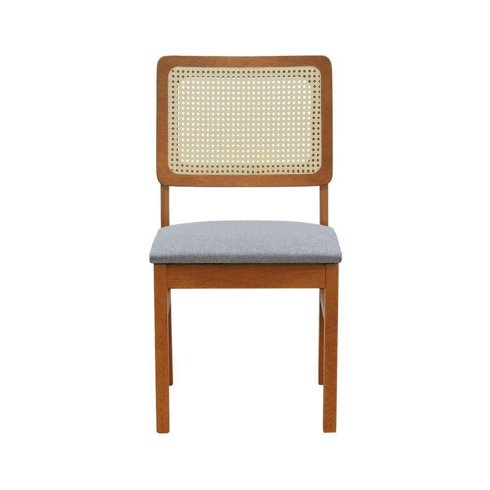 Cadeira Lyon Madeira Maciça Encosto Telinha Natural - Amêndoa Assento Estofado Linho Cinza Mescla Impermeável - 8