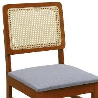 Cadeira Lyon Madeira Maciça Encosto Telinha Natural - Amêndoa Assento Estofado Linho Cinza Mescla Impermeável - 7