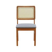 Cadeira Lyon Madeira Maciça Encosto Telinha Natural - Amêndoa Assento Estofado Linho Cinza Mescla Impermeável - 8