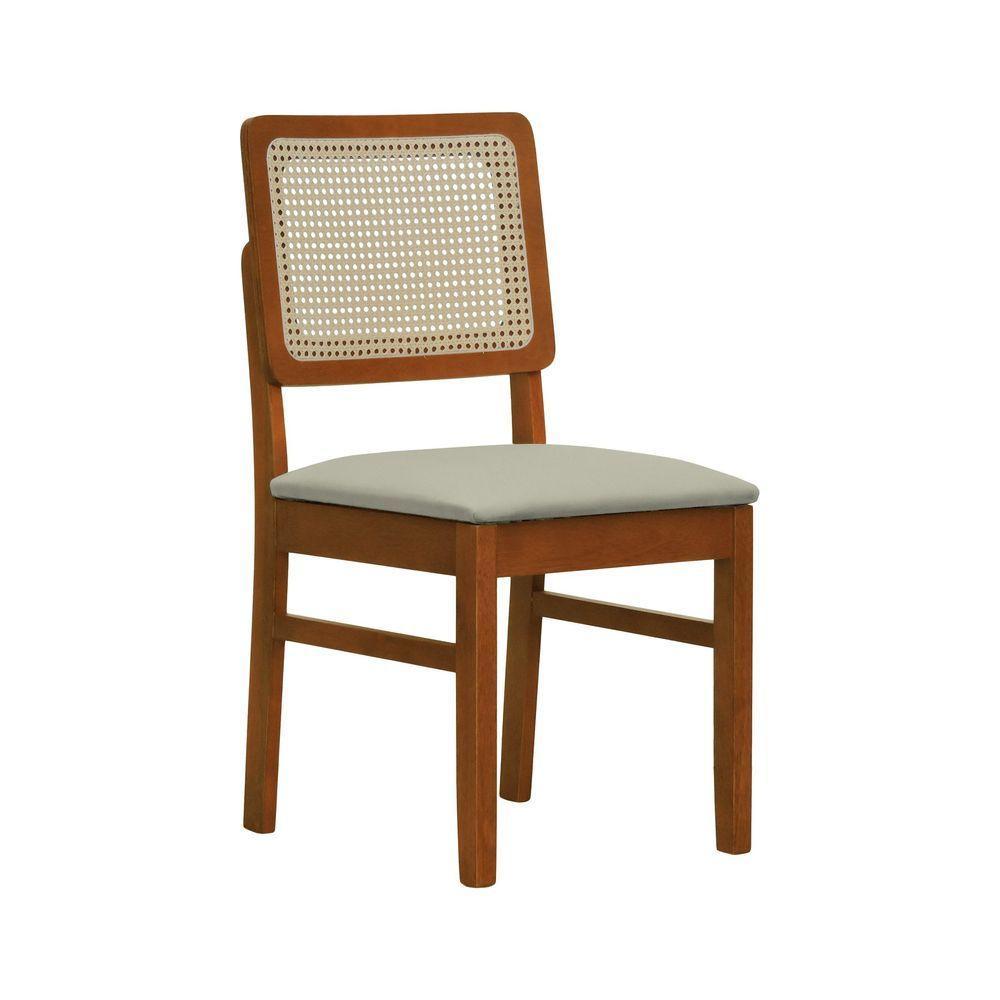 Cadeira Lyon Madeira Maciça Encosto Telinha Natural - Amêndoa Assento Estofado Linho Bege - 1
