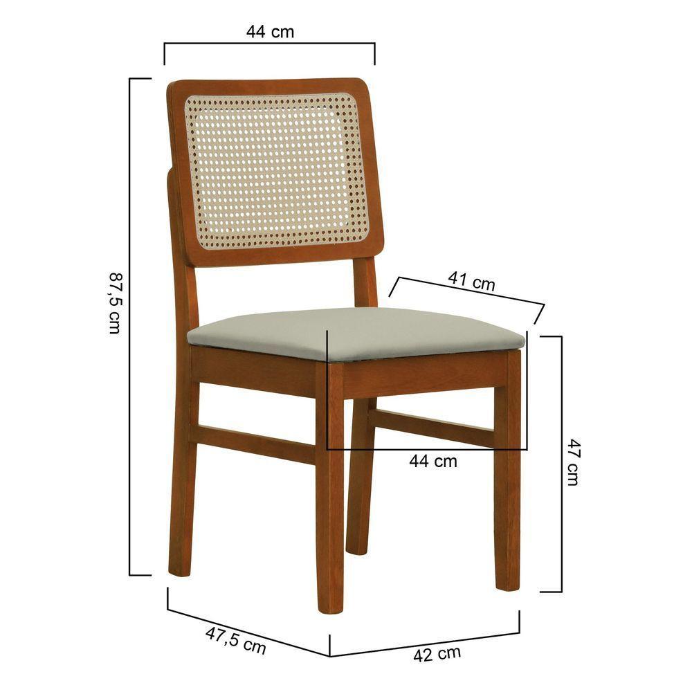 Cadeira Lyon Madeira Maciça Encosto Telinha Natural - Amêndoa Assento Estofado Linho Bege - 2