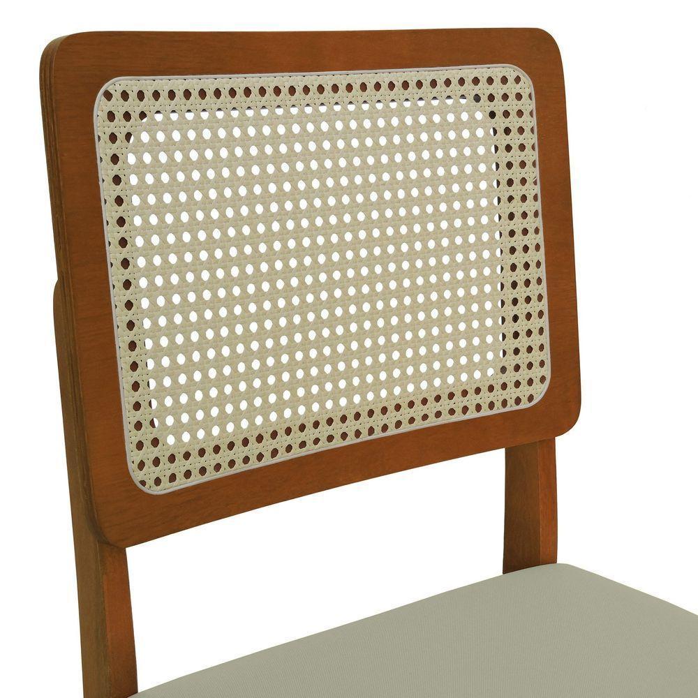 Cadeira Lyon Madeira Maciça Encosto Telinha Natural - Amêndoa Assento Estofado Linho Bege - 3