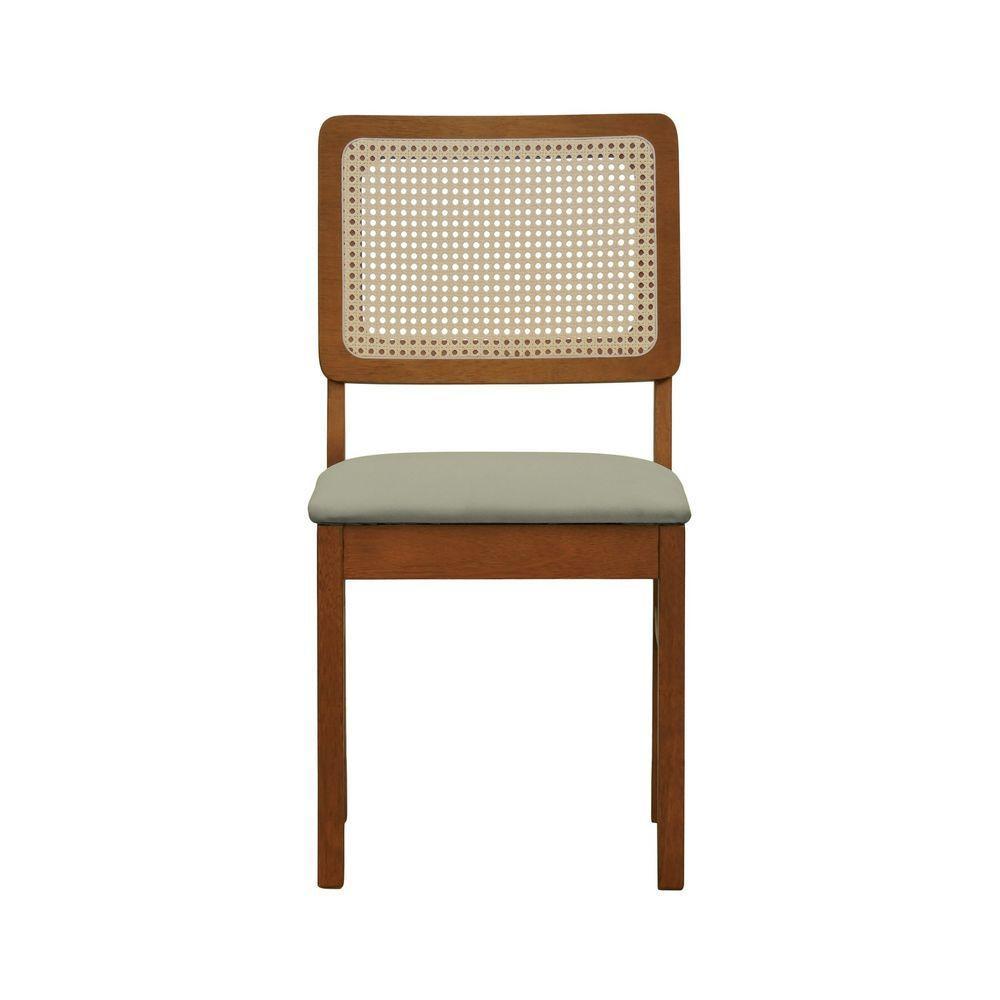 Cadeira Lyon Madeira Maciça Encosto Telinha Natural - Amêndoa Assento Estofado Linho Bege - 5