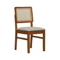 Cadeira Lyon Madeira Maciça Encosto Telinha Natural - Amêndoa Assento Estofado Linho Bege - 1