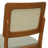 Cadeira Lyon Madeira Maciça Encosto Telinha Natural - Amêndoa Assento Estofado Linho Bege