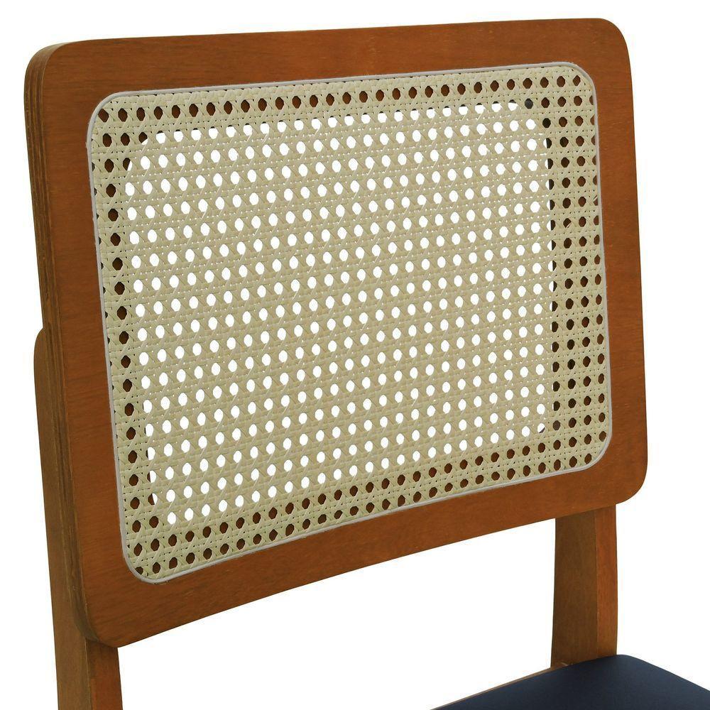 Cadeira Lyon Madeira Maciça Encosto Telinha Natural - Amêndoa Assento Estofado Corano Preto - 3