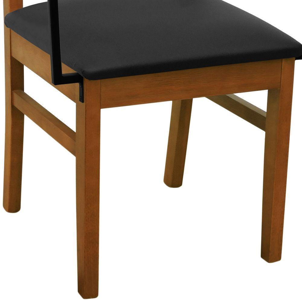 Cadeira Tiê Madeira Maciça Encosto Ripado C-braço Metal - Amêndoa Assento Estofado Corano Preto - 4