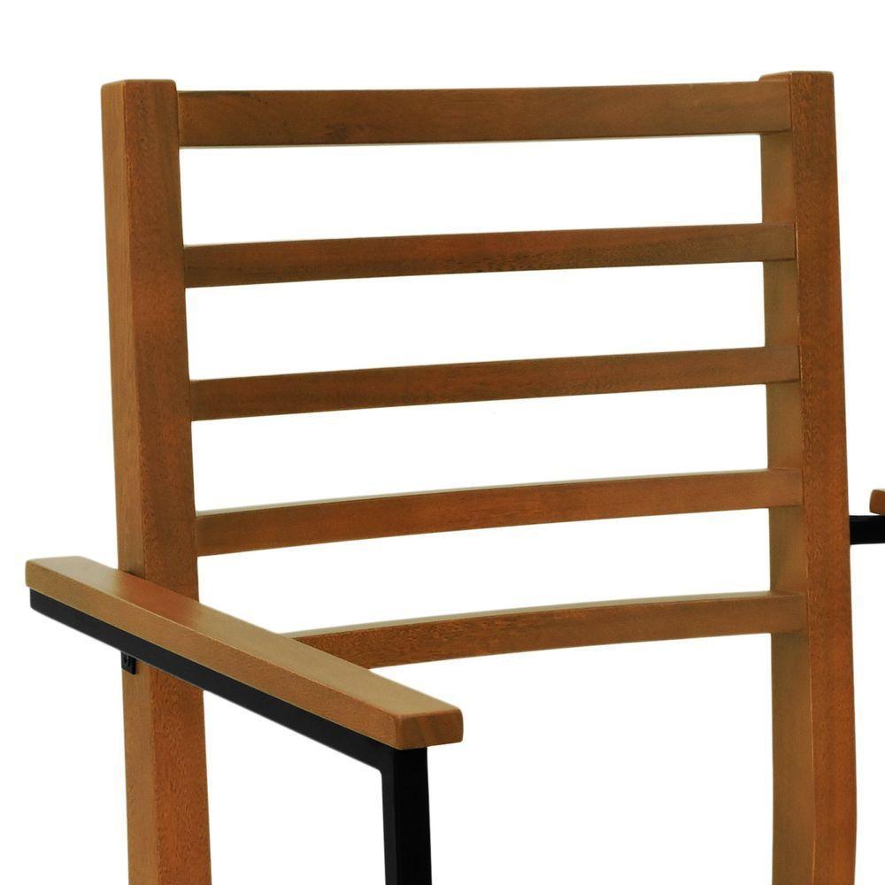 Cadeira Tiê Madeira Maciça Encosto Ripado C-braço Metal - Amêndoa Assento Estofado Corano Preto - 7