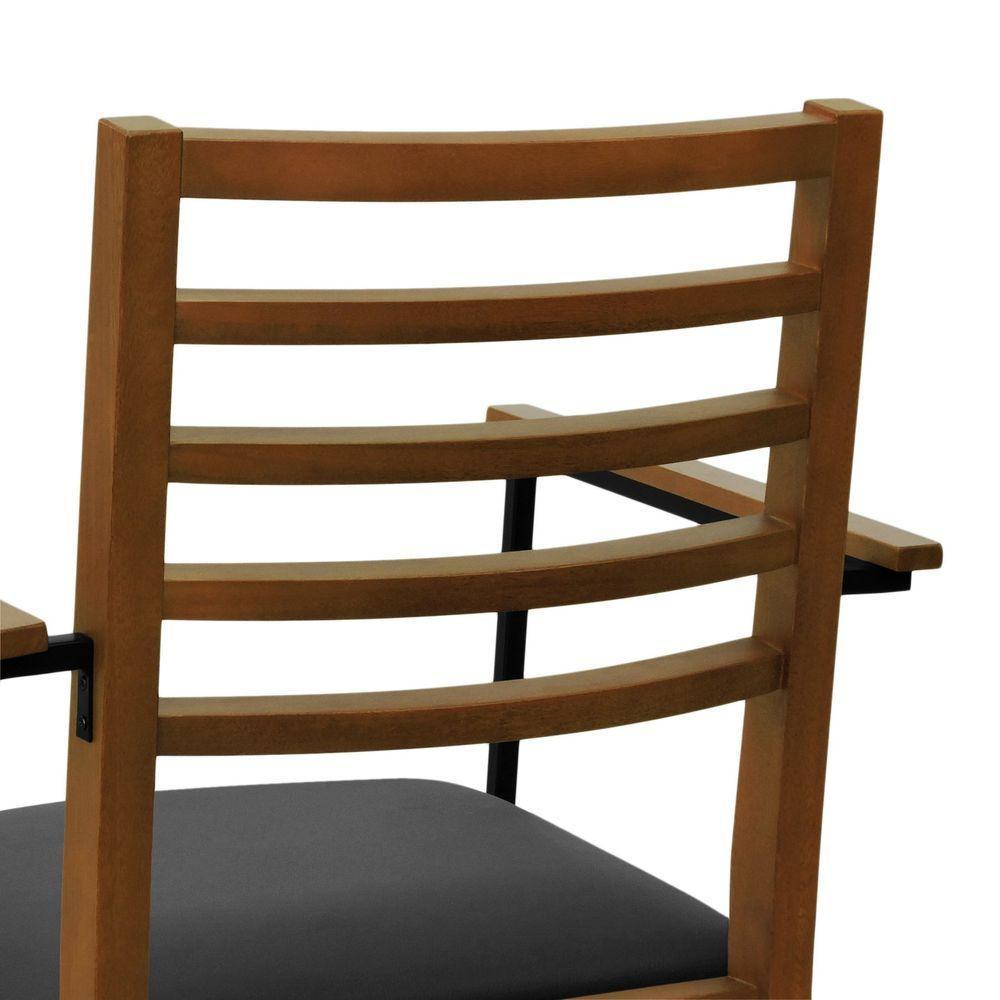 Cadeira Tiê Madeira Maciça Encosto Ripado C-braço Metal - Amêndoa Assento Estofado Corano Preto - 8