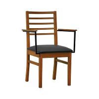 Cadeira Tiê Madeira Maciça Encosto Ripado C-braço Metal - Amêndoa Assento Estofado Corano Preto - 1