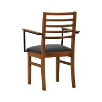 Cadeira Tiê Madeira Maciça Encosto Ripado C-braço Metal - Amêndoa Assento Estofado Corano Preto - 2