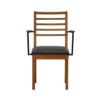 Cadeira Tiê Madeira Maciça Encosto Ripado C-braço Metal - Amêndoa Assento Estofado Corano Preto - 3