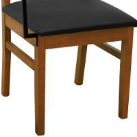 Cadeira Tiê Madeira Maciça Encosto Ripado C-braço Metal - Amêndoa Assento Estofado Corano Preto