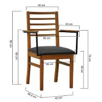 Cadeira Tiê Madeira Maciça Encosto Ripado C-braço Metal - Amêndoa Assento Estofado Corano Preto - 5