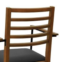 Cadeira Tiê Madeira Maciça Encosto Ripado C-braço Metal - Amêndoa Assento Estofado Corano Preto - 8