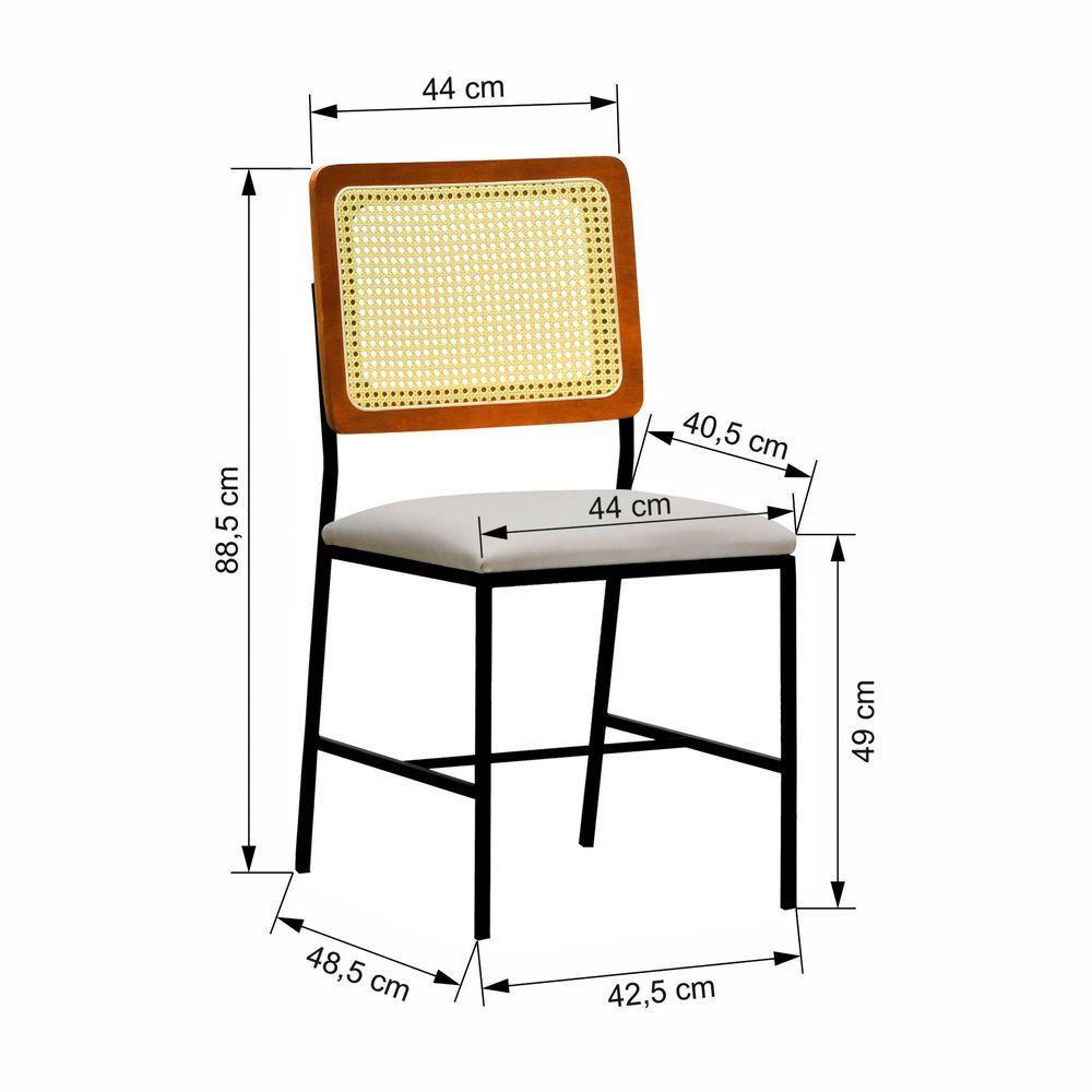 Cadeira Lyon Metal Encosto Anatômico Telinha Natural Assento Estofado - Preto-amêndoa Linho Bege - 2