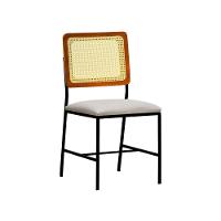 Cadeira Lyon Metal Encosto Anatômico Telinha Natural Assento Estofado - Preto-amêndoa Linho Bege - 1