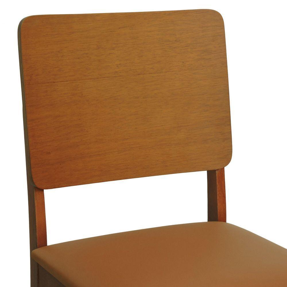 Cadeira Quéops Madeira Maciça Encosto Anatômico Assento Estofado - Amêndoa Corano Caramelo - 7