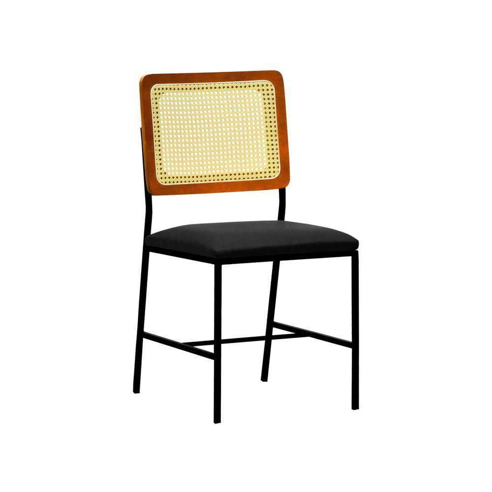 Cadeira Lyon Metal Encosto Anatômico Telinha Natural Assento Estofado - Preto-amêndoa Corano Preto - 1