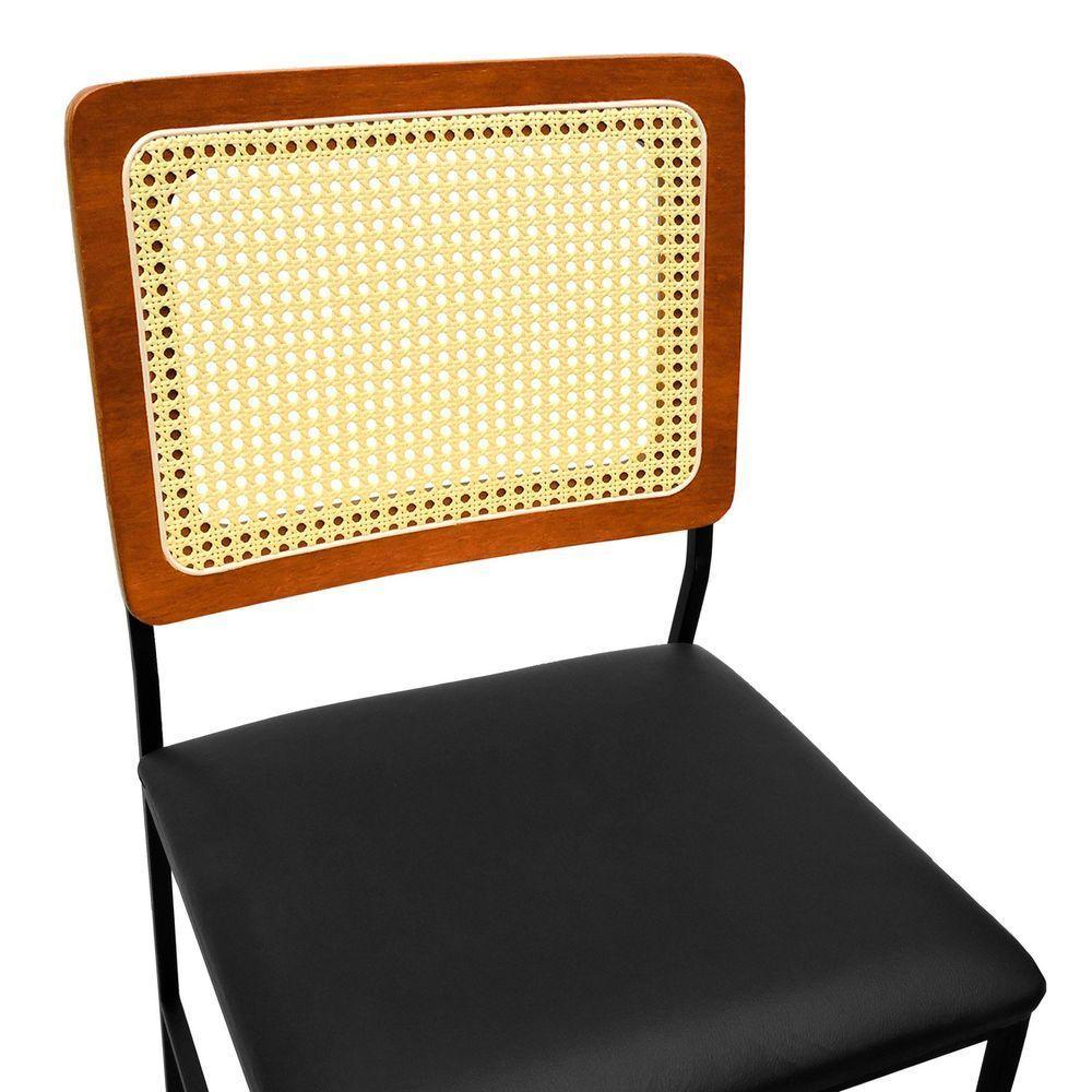 Cadeira Lyon Metal Encosto Anatômico Telinha Natural Assento Estofado - Preto-amêndoa Corano Preto - 3