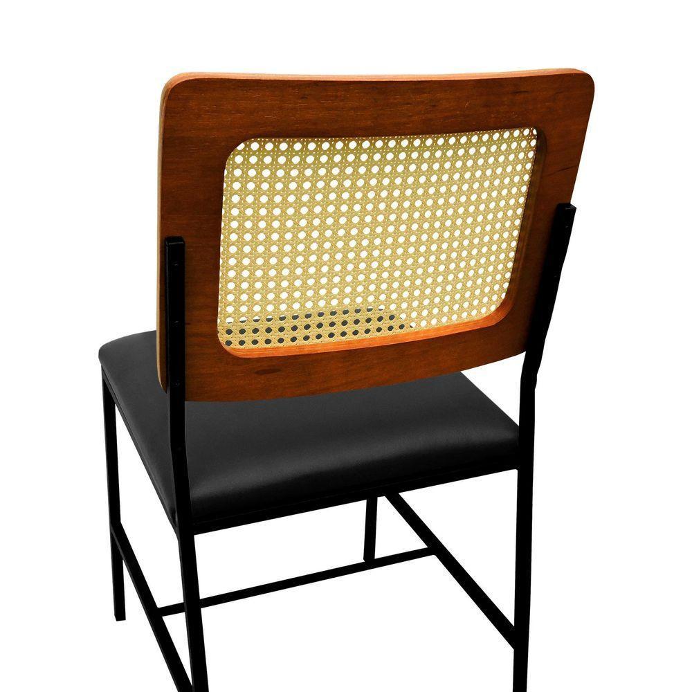 Cadeira Lyon Metal Encosto Anatômico Telinha Natural Assento Estofado - Preto-amêndoa Corano Preto - 7