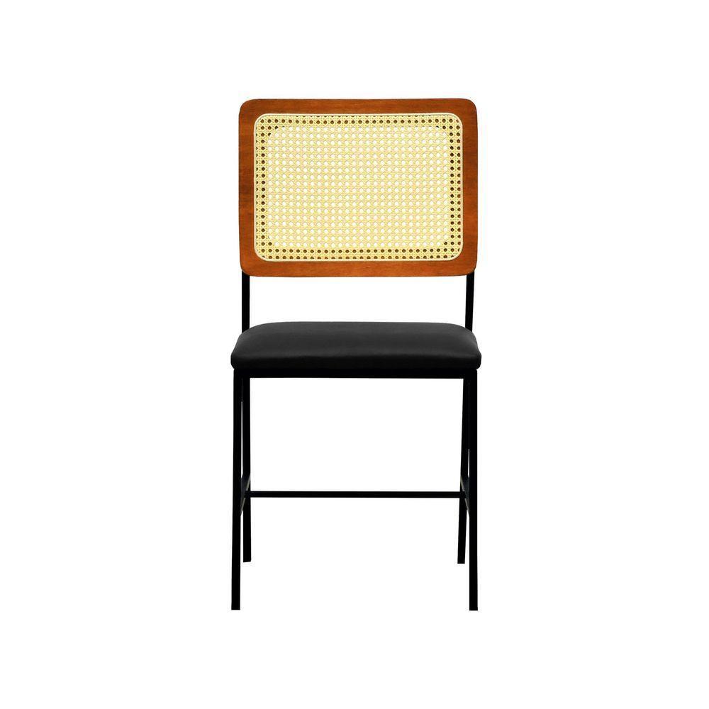 Cadeira Lyon Metal Encosto Anatômico Telinha Natural Assento Estofado - Preto-amêndoa Corano Preto - 8